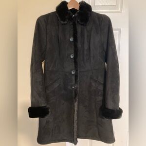 Ann Taylor Elegant Black Faux Fur & Faux Suede Coat
